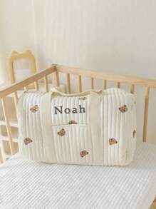 حقيبة سفر قابلة للتخصيص مطرزة بالدب، حقيبة أمتعة ذات سعة كبيرة، حقيبة تخزين خفيفة الوزن، حقيبة كتف قطنية ريفية قابلة للتنفس للأمهات، حقيبة يد للسفر لمسافات قصيرة، حقيبة تخزين خفيفة الوزن، حقيبة تخزين لحفظ البطانيات في الروضة، هدية قابلة للتخصيص، هدية ، هدية عيد الأم، حقيبة أمتعة - متعدد الألوان - مشاهدة 6