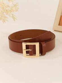 1 件金色不对称方形扣休闲皮带，百搭，适合连衣裙、裤子、商务、时尚女士夏季、秋季、万圣节 - 彩色 - 查看 17