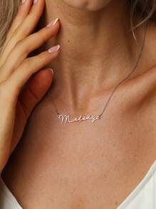 1pc Customized Name Necklace, Personalized Name Necklace, Stainless Steel Necklace, Jewelry Accessory, Minimalist DIY Custom Name Gift, Suitable For Women, Birthday Jewelry Gift,Silver,Stylish,Colorful,Vintage,Unisex,Hipster,Simple,Casual,Custom,Personalized,Unique,Ideal Gifts For Him,Ideal Gifts For Her,Her,Boyfriend,Girlfriend,Dad,Mom,Family,Friends,For Anniversaries,For Birthdays,For Graduation,For Prom,For Party,Jewelry Women,Elegant Outfit