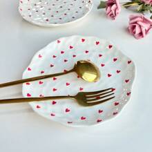 1 件 Ins 风格手绘迷你心形陶瓷盘，8 英寸牛排/意大利面盘，轻巧奢华餐具，适合下午茶、甜点、早餐、创意情人节礼物