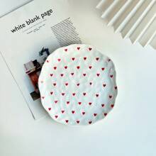 1 件 Ins 风格手绘迷你心形陶瓷盘，8 英寸牛排/意大利面盘，轻巧奢华餐具，适合下午茶、甜点、早餐、创意情人节礼物