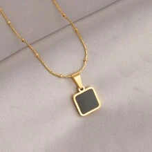 Popular Black Square 18K Titanium Steel Pendant Clavicle Chain Versatile Style High-End Light Luxury - Vàng - Xem 5