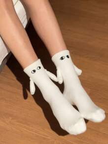 1 par de calcetines magnéticos para parejas, que incluye calcetines hasta la mitad de la pierna, calcetines para manos, blancos, calcetines para piernas pequeñas y medianas, lindos, calcetines que agarran los pies automáticamente.