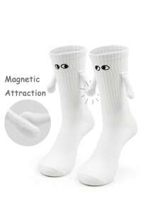 1 par de calcetines magnéticos para parejas, que incluye calcetines hasta la mitad de la pierna, calcetines para manos, blancos, calcetines para piernas pequeñas y medianas, lindos, calcetines que agarran los pies automáticamente.