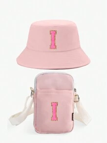 2pcs/Set Kids 26 Letter Bucket Hat & Bag Set, Suitable For Boys And Girls Daily Outing Fashion Matching, Perfect Gift, Spring & Summer - Pink - View 32