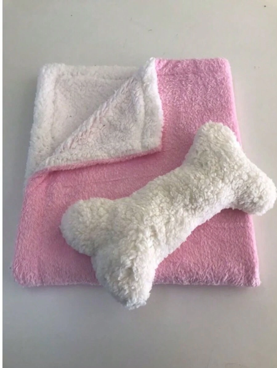 Pet Sherpa Blanket + Bone-Shaped Pillow Kit - Rusty Rose - View 1