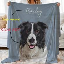 1. 定制个性化狗狗肖像毯 - 宠物狗照片和名字定制毯子礼物 - 定制图案法兰绒毯 - 宠物爱好者（男女通用）纪念礼物