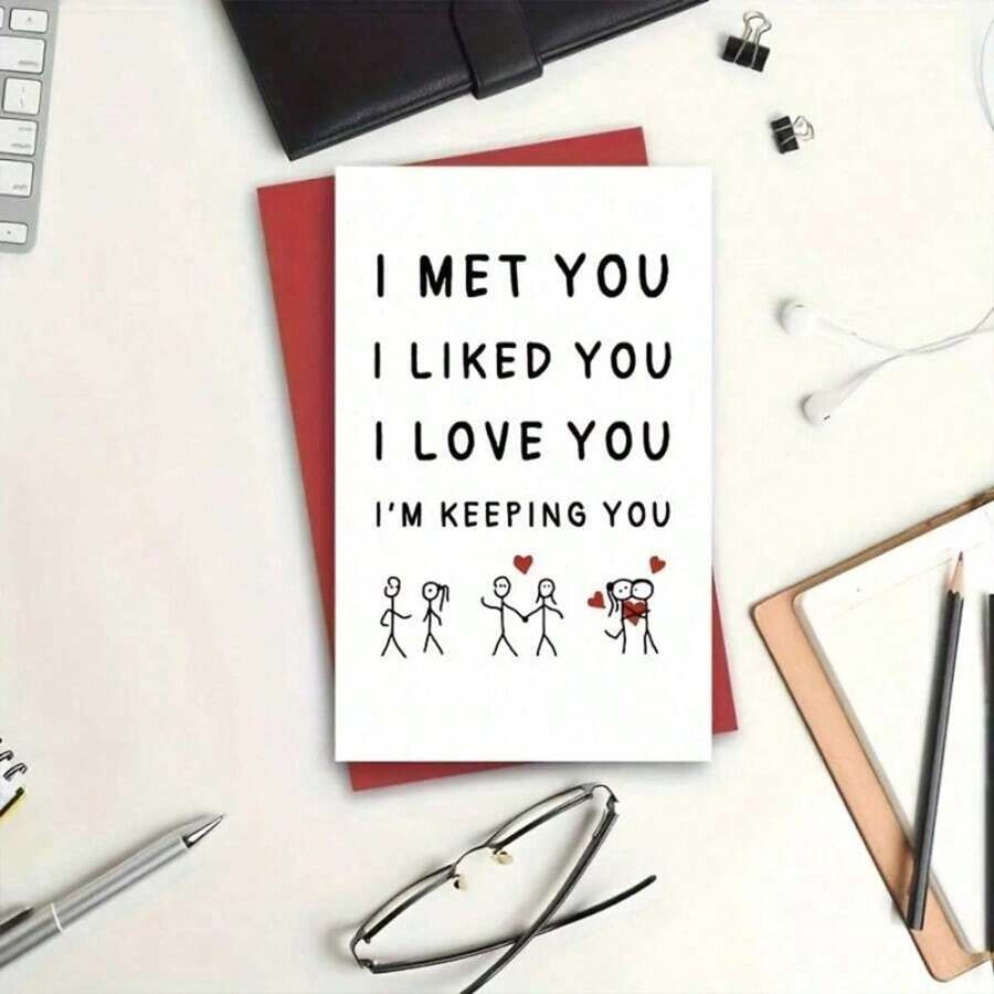 1pc Valentine's Day Fun Card,"I Like You, Love You, Keep You" Greeting Card - Anniversary And Celebrating Love, For Your Boyfriend, Girlfriend, And Good Friend - Multicolor - View 1