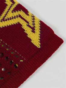 Summer Casual Solid Color Knit Top, Streetwear Loose Fit Mesh Knit Star Print Round Neck Short Sleeve Sweater - Red - View 4