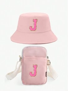 2pcs/Set Kids 26 Letter Bucket Hat & Bag Set, Suitable For Boys And Girls Daily Outing Fashion Matching, Perfect Gift, Spring & Summer - Pink - View 7