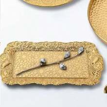 1 pieza Platillo estilo europeo enchapado en oro para dim sum, fruta seca, expositor para cupcakes, accesorios para fotografía, almacenamiento de joyas, bandeja de almacenamiento rectangular para tocador, base para vela, centro de mesa para días festivos, decoración para hotel, hogar u oficina, fiesta de cumpleaños