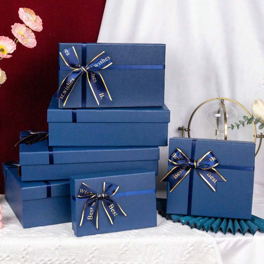 1 pezzo, Scatola regalo con fiocco blu, confezione lussuosa e bella, scatola regalo rettangolare con fiocco elegante e atmosferica, adatta per rossetto, profumo, portafoglio, gioielli, tazza, tazza termica, tablet, scatola regalo, scatola regalo per matrimoni, scatola regalo per San Valentino, scatola regalo con fiocco per Capodanno, confezione cosmetici, la scatola regalo preferita per le feste. - Multicolore - Visualizzare 1