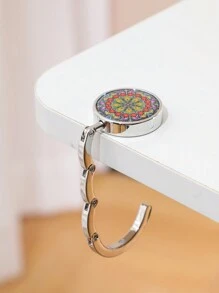 1pc Foldable Metal Purse Hook, Vintage Flower Design, Stainless Steel Table Mount Hanger For Bag & Wallet, Portable Tabletop Hook - Multicolor - View 11