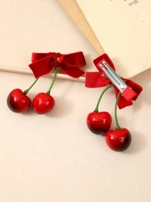 2pcs Cherry Red Velvet Bow Hairclips, Suitable For Daily Life, Outings, Dates, Casual, Elegant, Street Wear, Alloy Barrettes For Four Seasons Valentines - Multicolor - View 5