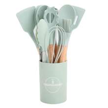 12pcs/Set Wooden Handle Silicone Kitchenware Set, Non-Stick Cooking Utensils Spatulas And Spoons, Heat-Resistant Silicone