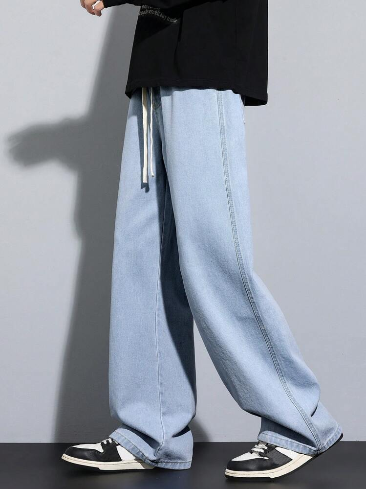 بنطلون جينز دينيم مباشر ومغسول متعدد الاستخدامات ذ...