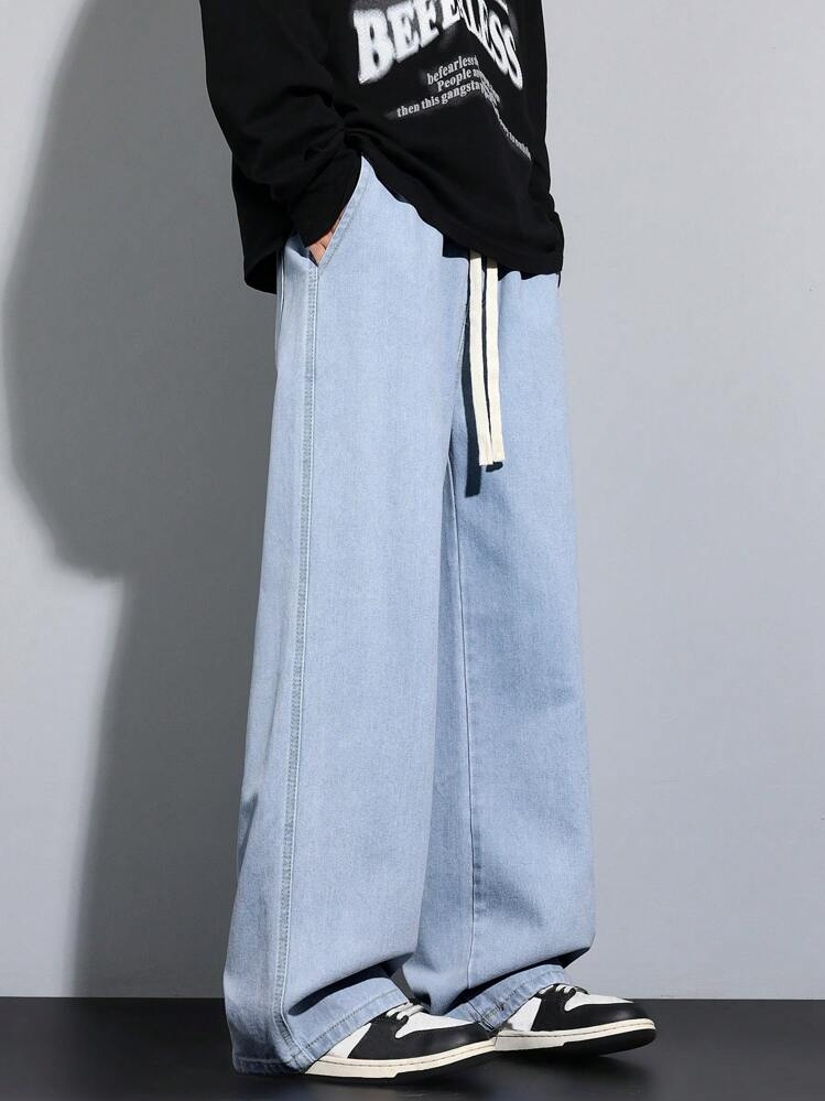 بنطلون جينز دينيم مباشر ومغسول متعدد الاستخدامات ذ...