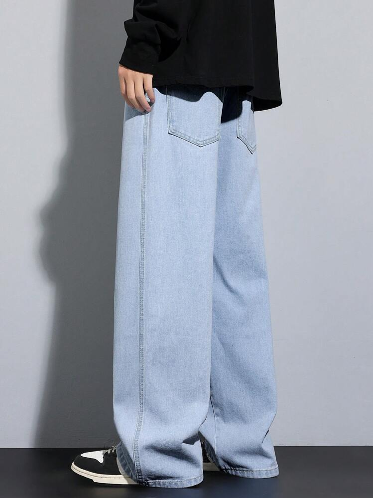 بنطلون جينز دينيم مباشر ومغسول متعدد الاستخدامات ذ...