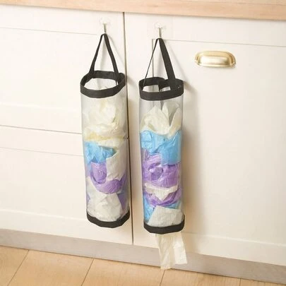 5 件装垃圾袋收纳挂袋、壁挂式抽绳鞋子收纳袋、厨房塑料袋收纳袋、编织网袋、塑料包装分配器、收纳塑料袋，方便取出和存放物品，适合节日礼物赠送