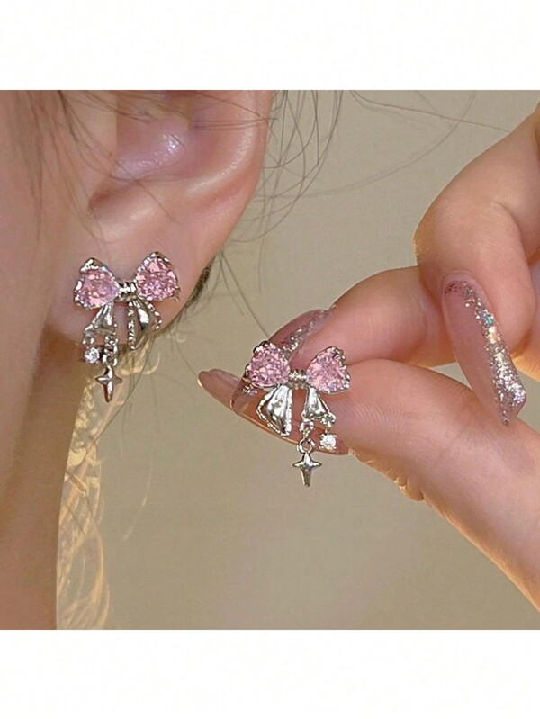 2 szt. Kokardka Kryształowa Dekoracja Minimalistyczna Szykowna Unikatowa Kolczyki Sztyft