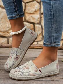 女士几何趾环穆勒鞋，波西米亚风圆头防滑亚麻木底凉鞋，休闲拖鞋