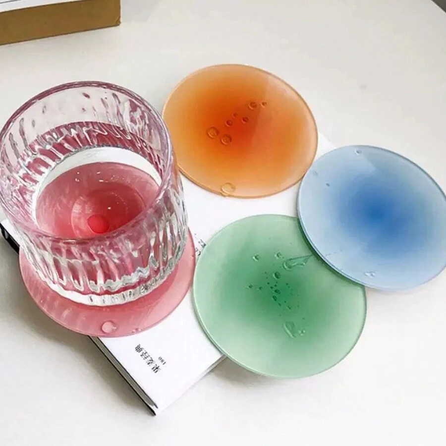 1/4PCS Gradient Acrylic Coasters Thickened Heat-Resistant Translucent Sunset Coasters - Multicolor - View 1