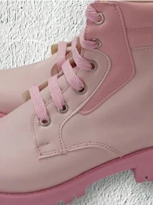 Botines de tacón ancho de moda y casual para mujer - Rosa - Ver 4