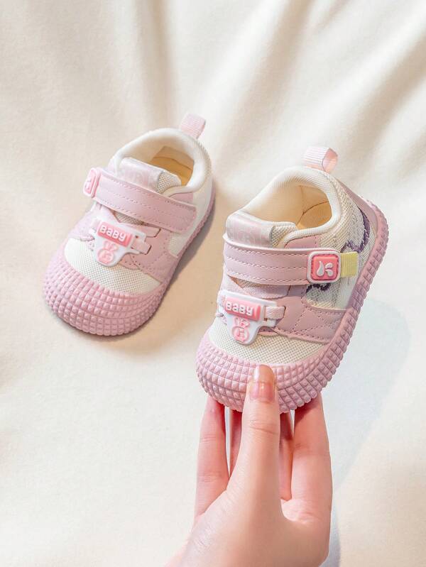 1 Pair Unisex Baby Breathable Cartoon Pattern PU Hook And Loop Non-Slip Sole Flat Casual Sports Shoes, Suitable For All Seasons