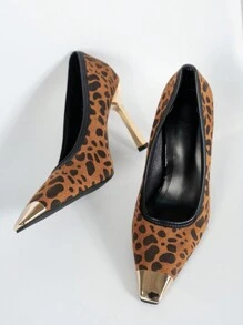 SHIHUA Gold Metallic Pointed Toe Fashion High Heels For Women, Shallow Open-Side Design Sexy Stiletto Party Pumps, Spring/Summer - Leopard - View 5