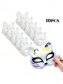 10 piezas Máscaras de gato DIY pintadas de blanco, máscaras en blanco de media cara para disfraz de animales, disfraces de Halloween, herramientas de maquillaje. [Uso versátil]: Las máscaras de gato son adecuadas para todas las personas y son un accesorio multifuncional para diversas ocasiones.