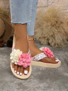 Summer Platform Floral Thong Sandals, Beach Casual Thick Sole Fashion Women Shoes