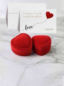 1 Peça Caixa de Jóias em Forma de Coração, Caixa de Presente Floquada Vermelha em Forma de Coração para Anéis