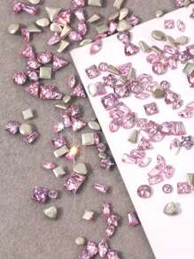 100 件迷你平底锆石美甲宝石，心形和方形水钻美甲装饰，超闪亮紫红色微锆石指甲美甲用品指甲美甲饰品 - 粉色 - 查看 1