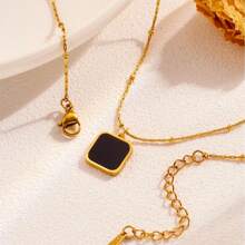 Popular Black Square 18K Titanium Steel Pendant Clavicle Chain Versatile Style High-End Light Luxury - Vàng - Xem 4