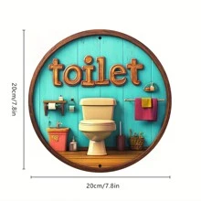 1pc Vintage Toilet Theme Round Iron Sign - 2D Printed Metal Wall Art For Home, Living Room, Office, Party Decor - Weather Resistant Personalized Bar & Kitchen Coffee Sign - Ideal Gift, 8x8 Inch Room Decors Garden Decor Wedding Decor Home Decors