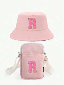 2pcs/Set Kids 26 Letter Bucket Hat & Bag Set, Suitable For Boys And Girls Daily Outing Fashion Matching, Perfect Gift, Spring & Summer - Pink - View 73