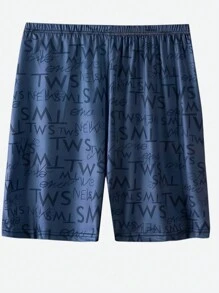 Set de 3 pantalones cortos casuales y holgados con estampado de letras de dibujos animados para hombres, pantalones ligeros para usar en casa, pantalones cortos de dormir de verano