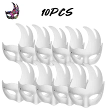 10 piezas Máscaras de gato DIY pintadas de blanco, máscaras en blanco de media cara para disfraz de animales, disfraces de Halloween, herramientas de maquillaje. [Uso versátil]: Las máscaras de gato son adecuadas para todas las personas y son un accesorio multifuncional para diversas ocasiones.