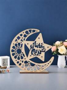 1 pièce Décoration en bois en forme d'étoile et de lune, support de bougie pour la maison, figurine artisanale en bois pour la décoration de la maison, la décoration de festival, le salon, le bureau, la chambre, l'entrée, le support de bougie d'ambiance pour la salle à manger