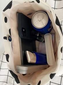 Milk Pattern Printed Tote Bag/Lunch Bag, Solid Color Niche Design Casual Versatile Minimalist Stylish Handbag For Daily Commute - Black and White - View 6