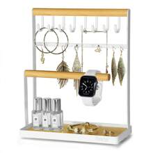 Jewelry Rack,Earring Holder,Ear Stud Holder With Wooden Tray,Jewelry Organizer Holder For Earrings Necklaces Bracelets Watches And Rings,Earring Display Stand Valentine's Day - Multicolor - View 7