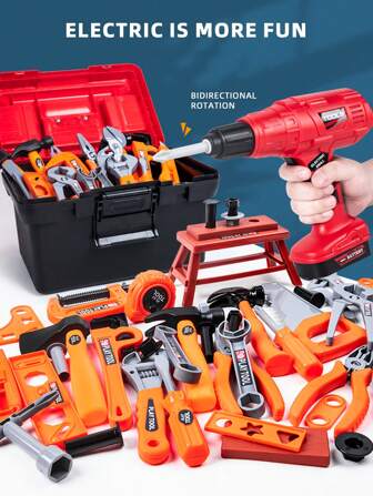 Kids Tool Box Set, Nut Disassembly Combination Toy, Kids Simulated Repair Tool, Home Repair Toy, Construction Workshop Toy, Multiple Modes Available, Suitable For Boys And Girls Aged 3-6 Years Old (Mail Order Box Packaging, Batteries Not Included)