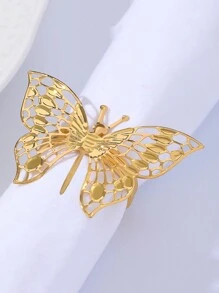 1pc Alloy Enamel Gorgeous Butterfly Napkin Ring, Tabletop Decor Napkin Holder For Dining Table, Holiday, Party, Hotel, Restaurant, Wedding, Gold Color