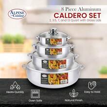 Juego de 8 piezas de Caldero de Aluminio Alpine Cuisine, ollas de cocción con tapa antiadherentes y duraderas, vajilla holandesa versátil para cocinar en el hogar todos los días - Tapa de vidrio - Ver 3