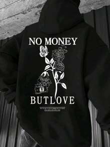 Sudadera de manga larga con capucha y cordón para hombres de poliéster con estampado de money rosa  - Sudadera acolchada para otoño/invierno