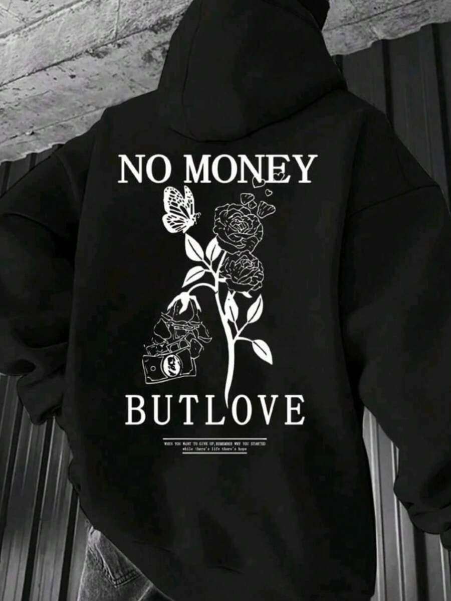 Sudadera de manga larga con capucha y cordón para hombres de poliéster con estampado de money rosa  - Sudadera acolchada para otoño/invierno