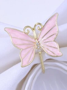 1pc Alloy Enamel Gorgeous Butterfly Napkin Ring, Tabletop Decor Napkin Holder For Dining Table, Holiday, Party, Hotel, Restaurant, Wedding, Gold Color