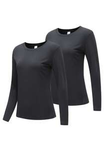 2pcs Ladies Black Thermal Lingerie Top Sticky Warm, Comfortable, Stretchy, Cold-Proof Home Pajamas, Outdoor Wear Underwear, Warm Winter Gifts