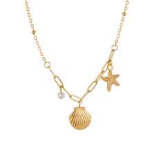 Colar com pingente de concha de estrela do mar em aço titânio 18K leve, luxuoso e sofisticado