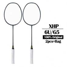 2 件装 XHP 100% 碳纤维羽毛球拍（附赠球袋）6U G5 22-30 磅超轻重量免费球袋和球线适用于进攻型和防守型球拍使用者户外室内训练